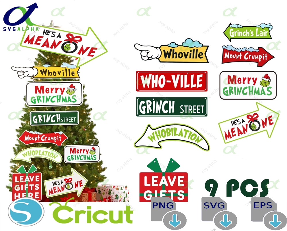 Christmas Tree Bundle Kit- Funny Grinch Sign For Christmas Decorations-xmas Tree Ornaments -digital Download